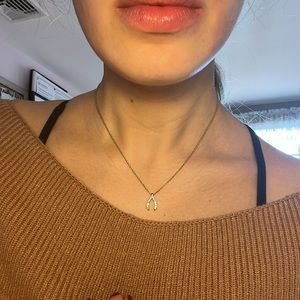 Gold Wishbone Necklace with silver rhinestone gems in the center - 18 inches